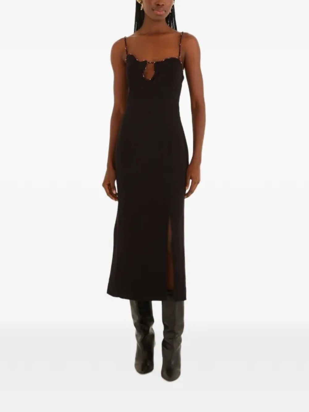 FARM RIO Black Beaded Neckline Sleeveless Midi Dress with Boning Sz Small NWT